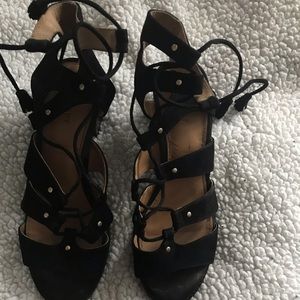 Old Navy Black Lace-Up Block Heels